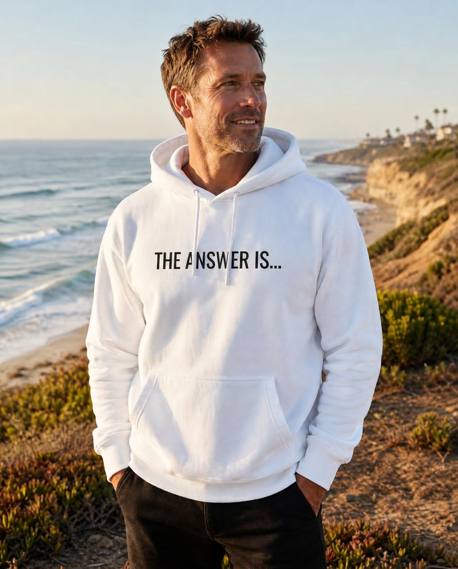Men's Hoodie — “The Answer Is...” Christian hoodie front print