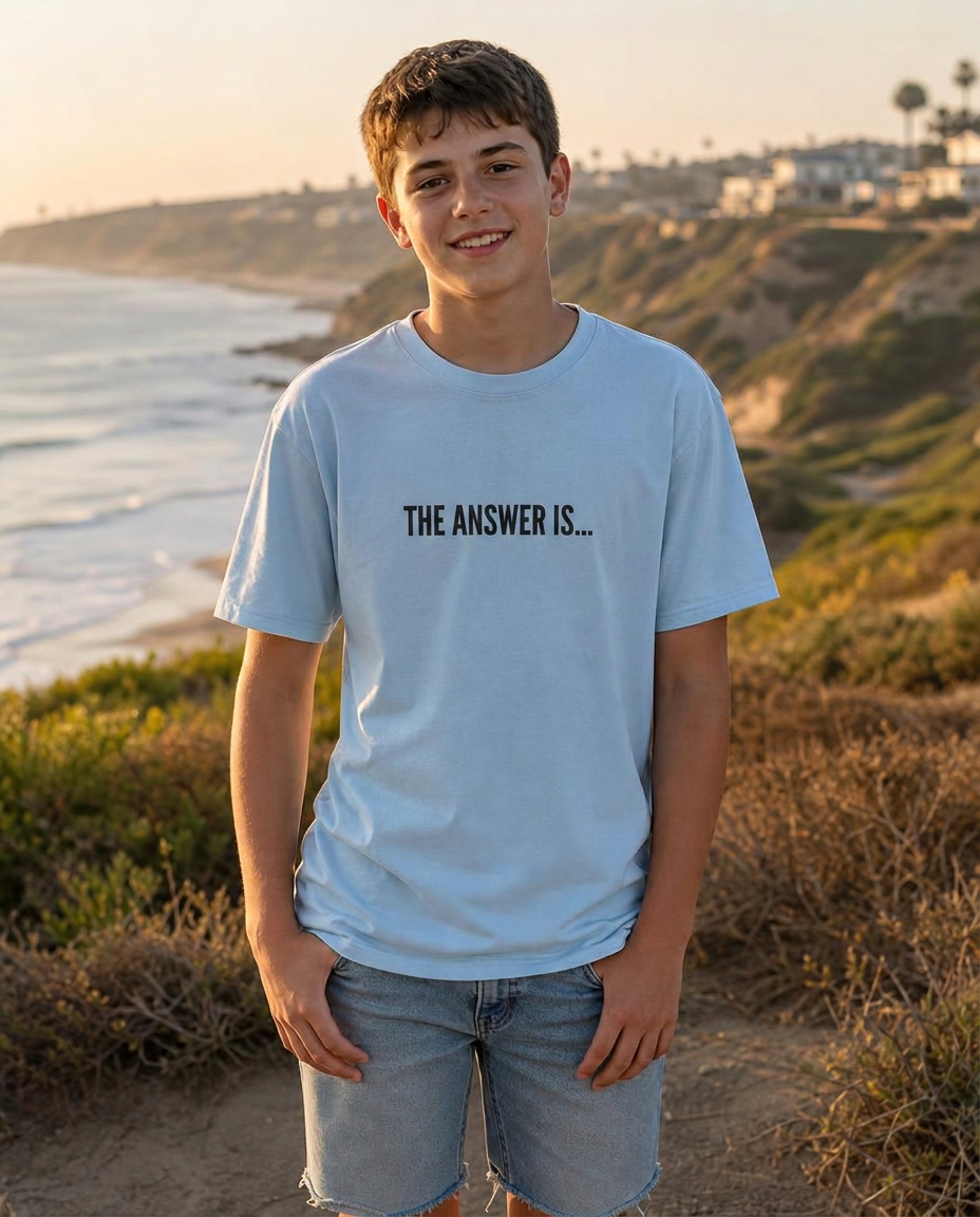 Unisex Youth Shirt — “The Answer Is...” Christian shirt front print